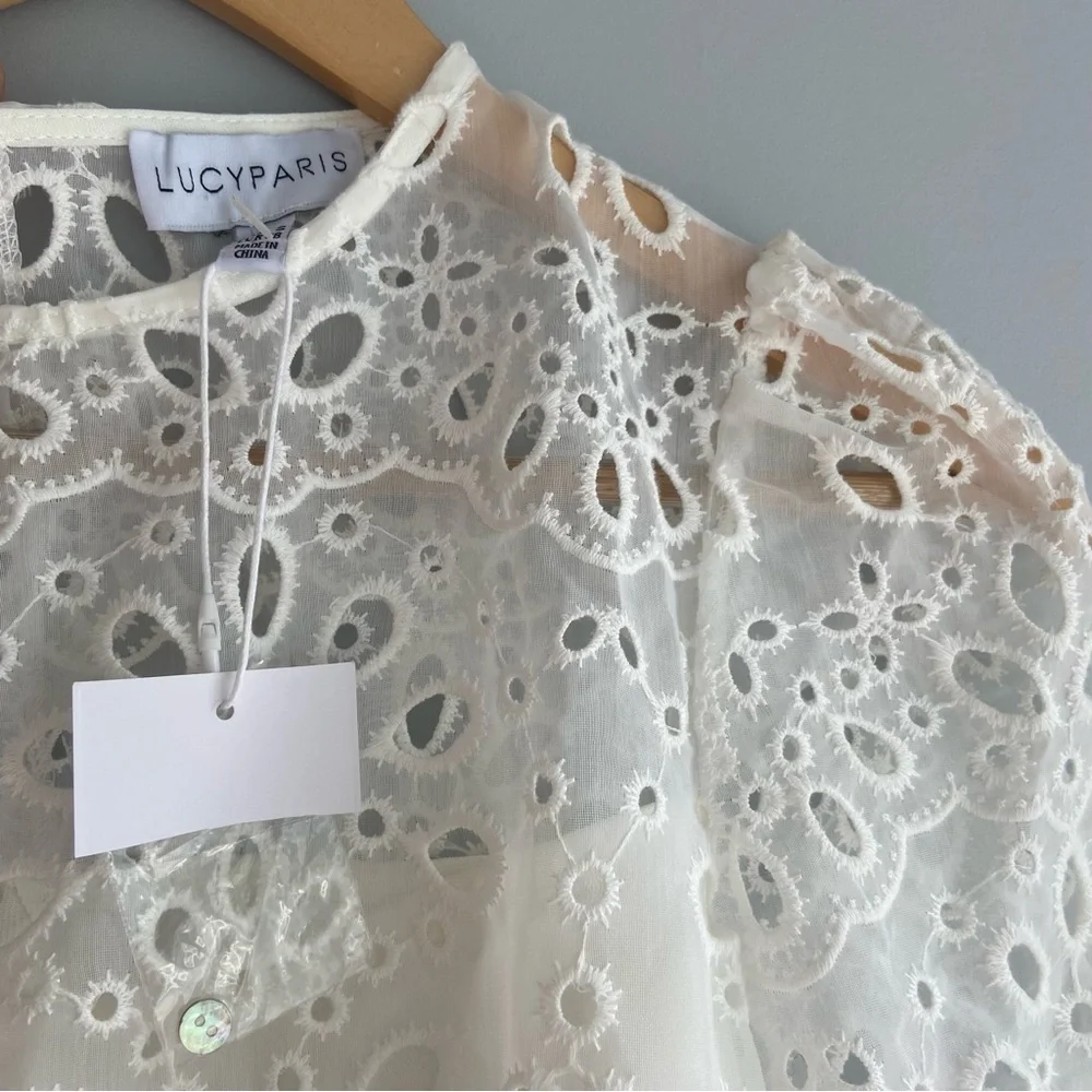 Lucy Paris Faith Cut Out White Eyelet Lace Mini Dress - Picture 4 of 12